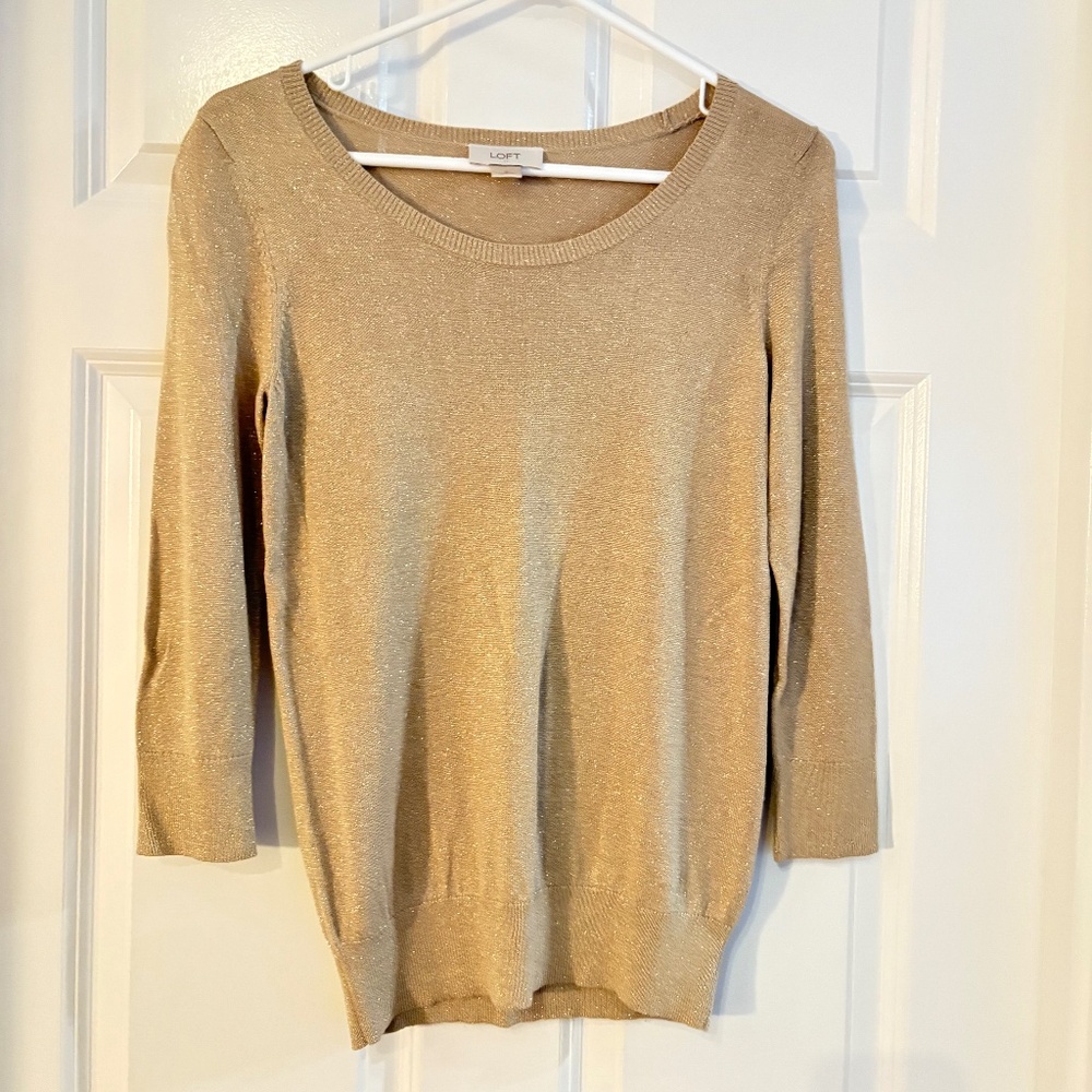 LOFT Metallic Gold Scoop Neck Sweater